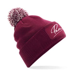 Mütze Pauline burgund mit Bommel