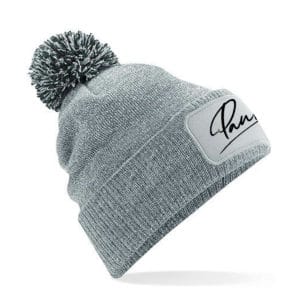 Mütze Pauline grau mit Bommel