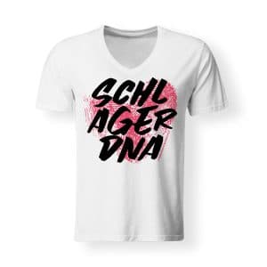 T-Shirt V-Neck Schlager DNA weiß