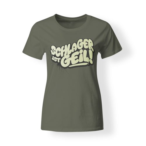 t-shirt damen schlager ist geil khaki