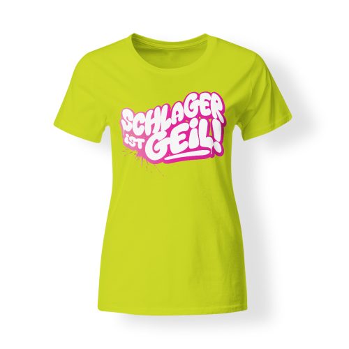 t-shirt damen schlager ist geil pixel lime gelb